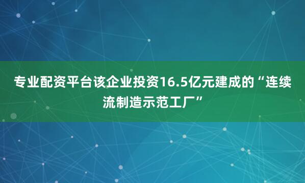 专业配资平台该企业投资16.5亿元建成的“连续流制造示范工厂”